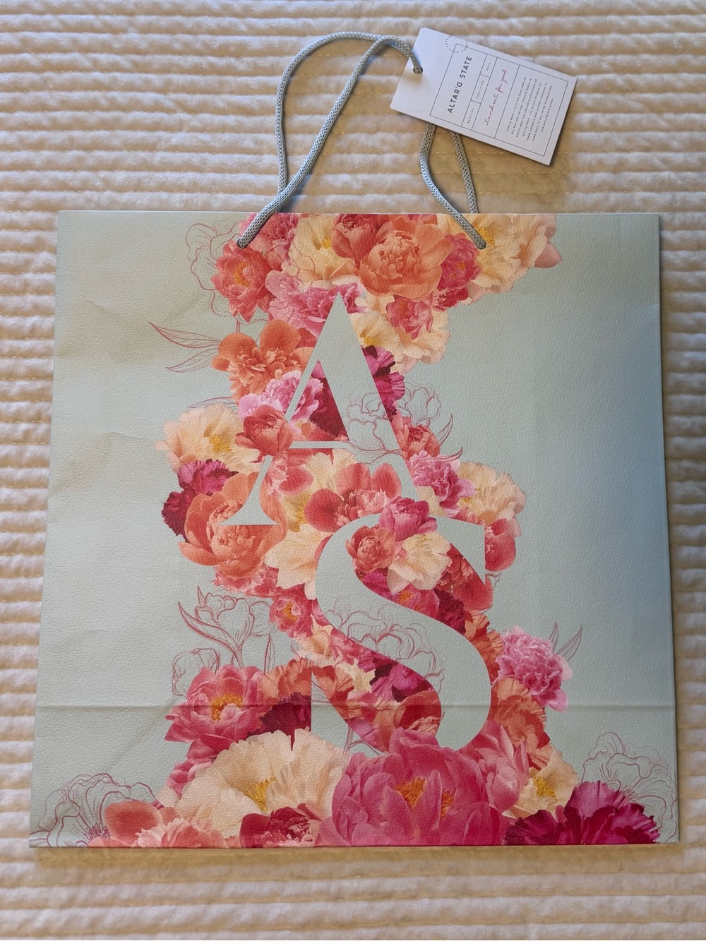 Altar'd State Floral Gift Bag in Pink, Coral and Light Blue ~ 14”x14”
